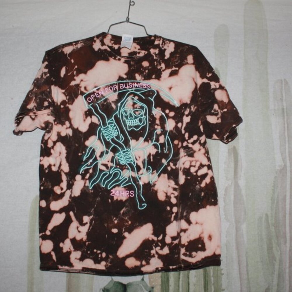 Men's Custom Reverse Tie Dye Short Sleeve Grim Reaper Tee Shirt 🌵Large